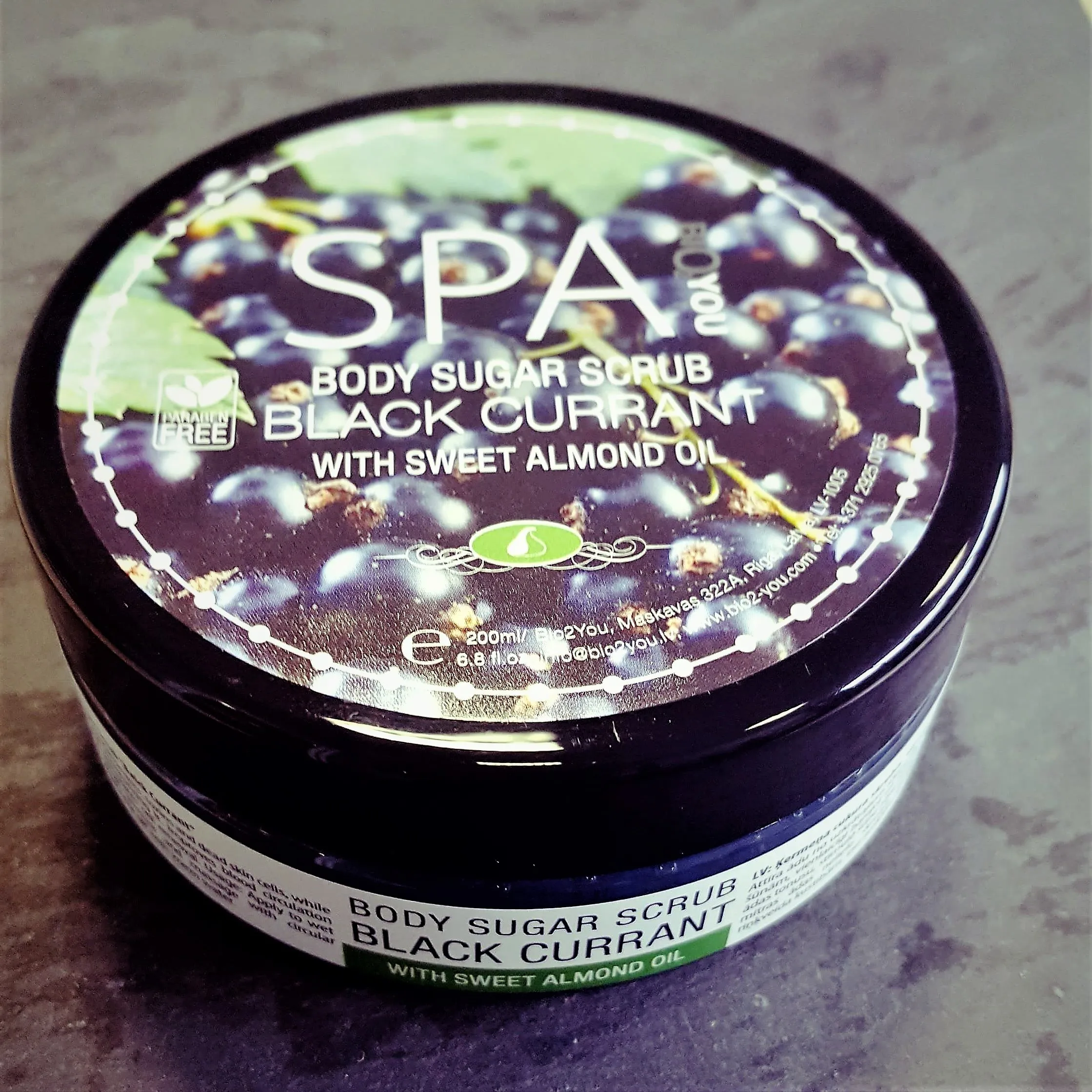 NATURAL MASSAGE SUGAR BODY EXFOLIATING SCRUB BLACK CURRANT with  and sweet almond oil