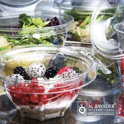Al Bayader plastic PET Transparent tear & pull Salad fruit bowl Cold To Go bowl from Dubai UAE