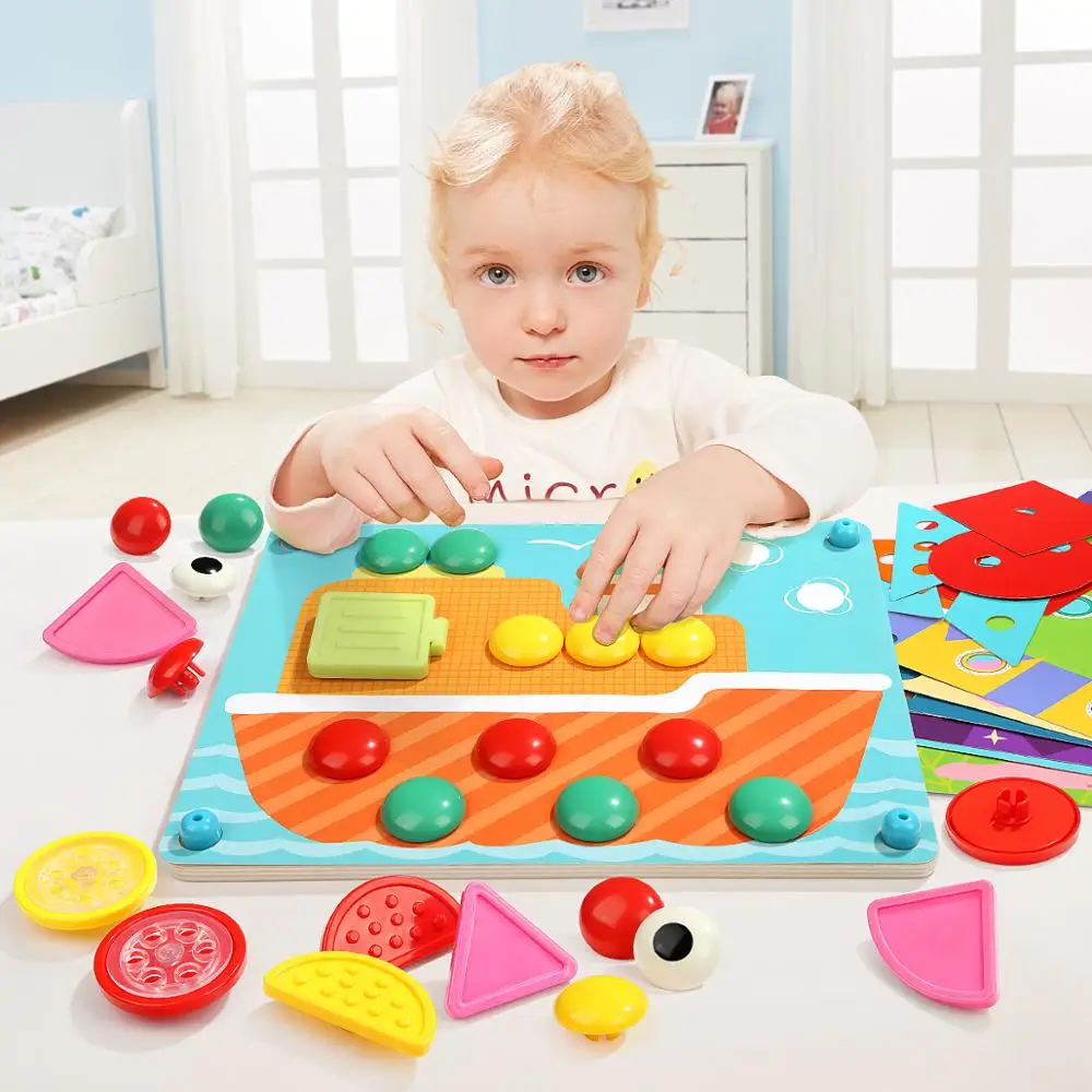 Topbright 2019 Educational Wooden DIY Mushroom Insert Nails Puzzle board game Toy for kids 130895