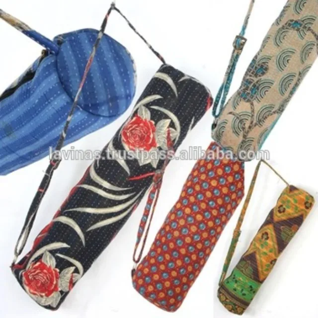 Indian Designer Cotton Vintage Kantha Bag Quilted Bag Gymnastic Bag Yoga Mat