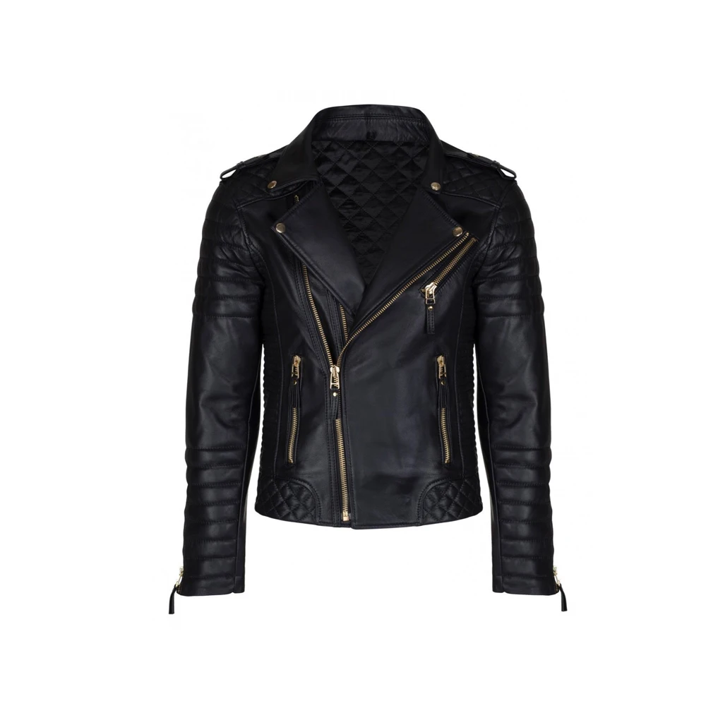 Men Double Zipper Genuine Leather Sheepskin Jacket For Men