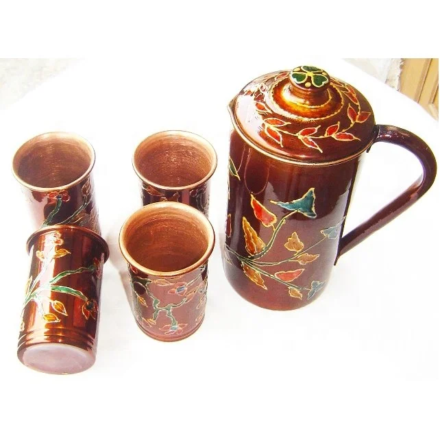 Antique Design Solid Quality Big Size Metal Pure Copper Jug and glass For Drinking for customized size cheap price with selling