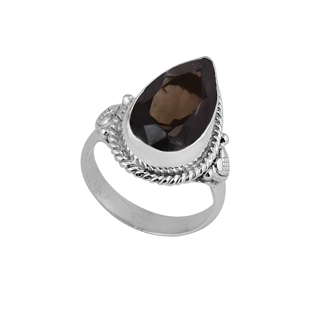 smoke treated smoky quartz gemstone 925 sterling solid silver vintage ring handmade jewelry
