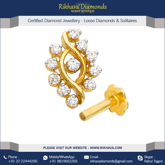 18kt Yellow Gold Diamond Nose Pin Screw