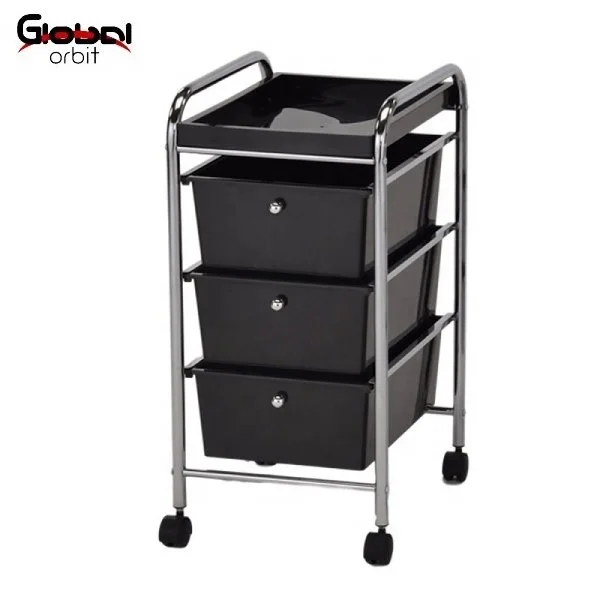 3 Plastic Drawer Black Storage Trolley Cart with Drawer