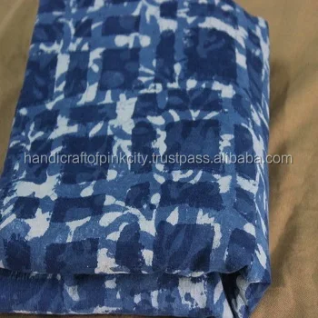 5 Yard Natural Indigo Blue Dye Shibori Printed Cotton Dabu Print Fabric 44'