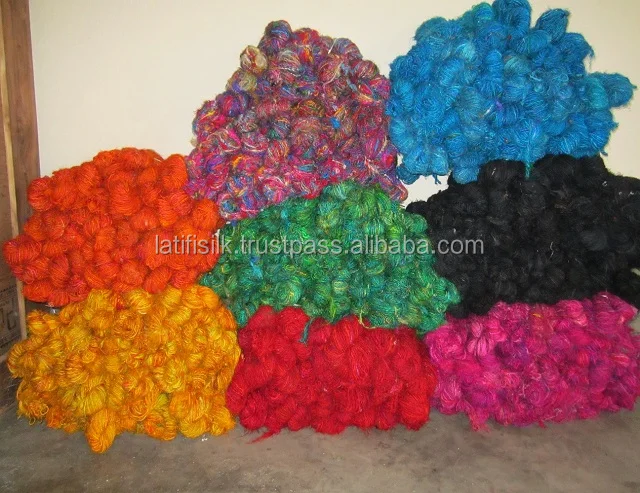 Recycled Sari silk yarn or Himalaya silk yarn handspun Mulberry silk waste Yarn for Weaving tufting knitting crochet art & craft