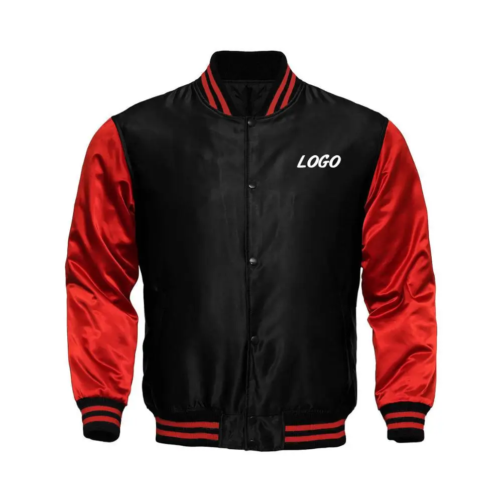 White Polyester Satin Varsity Jacket Winter Button-Up varsity jacket for men custom team name logo baseball jacket