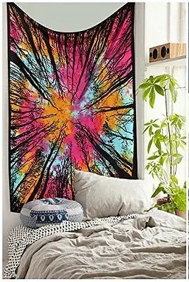 Traditional Colorful Forest Tapestry Psychedelic Tie & Dye Wall Hanging Mandala Tapestry Bohemian Bedspread Hippie Blanket Throw