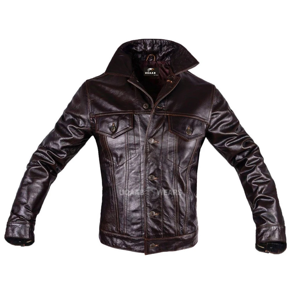 Mens Classic Denim Jeans Style Western Trucker Real Leather Casual Jacket All time Favorite Denim Leather Fashion Jacket OEM ODM