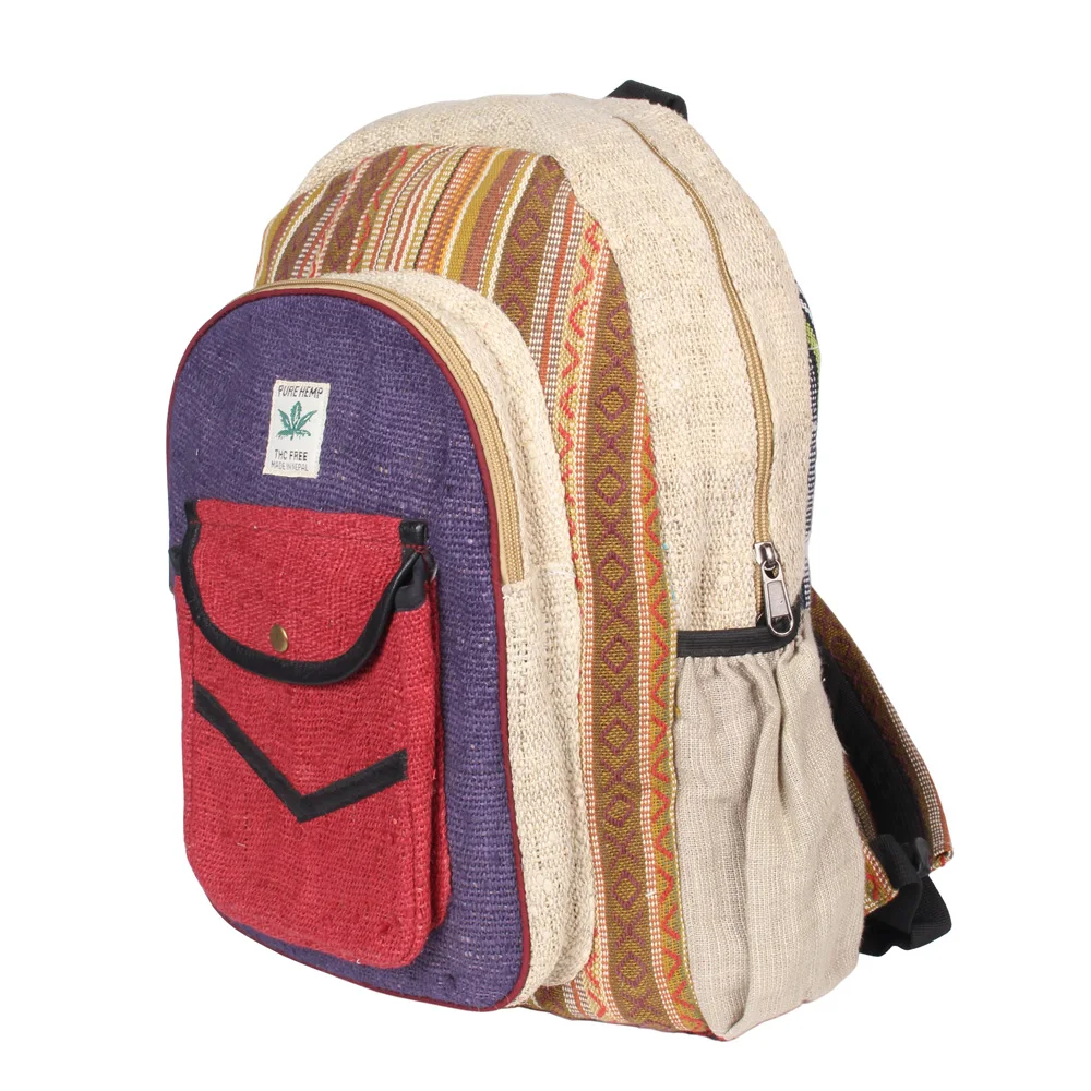 Adorable Himalayan Natural Hemp Backpack - High Quality Multi pocket large school college bag -