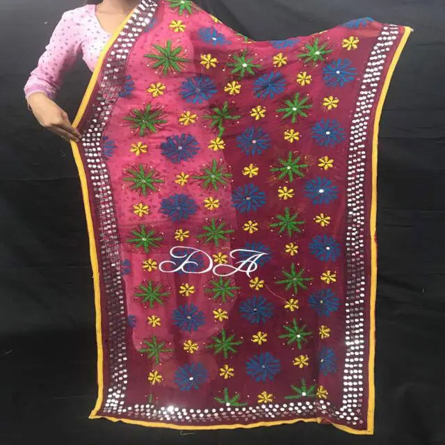 Hot Selling Red Kuchi Fully Embroidered Dupatta Indian Dupatta Phulkari Duapttas at Bulk Price