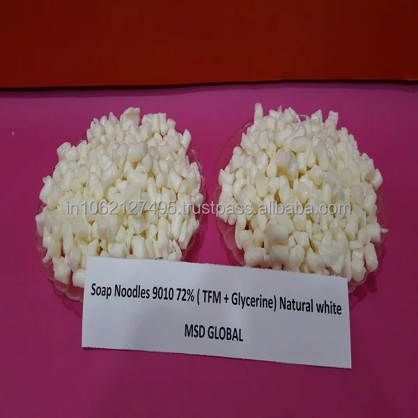 Manufacturers and Exporter of soap noodles 9010 72% TFM natural white from Indonesia for bathing soap