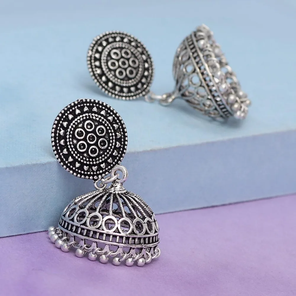 Traditional Look Oxidised Silver Silver Jhumki Earrings Jewellery