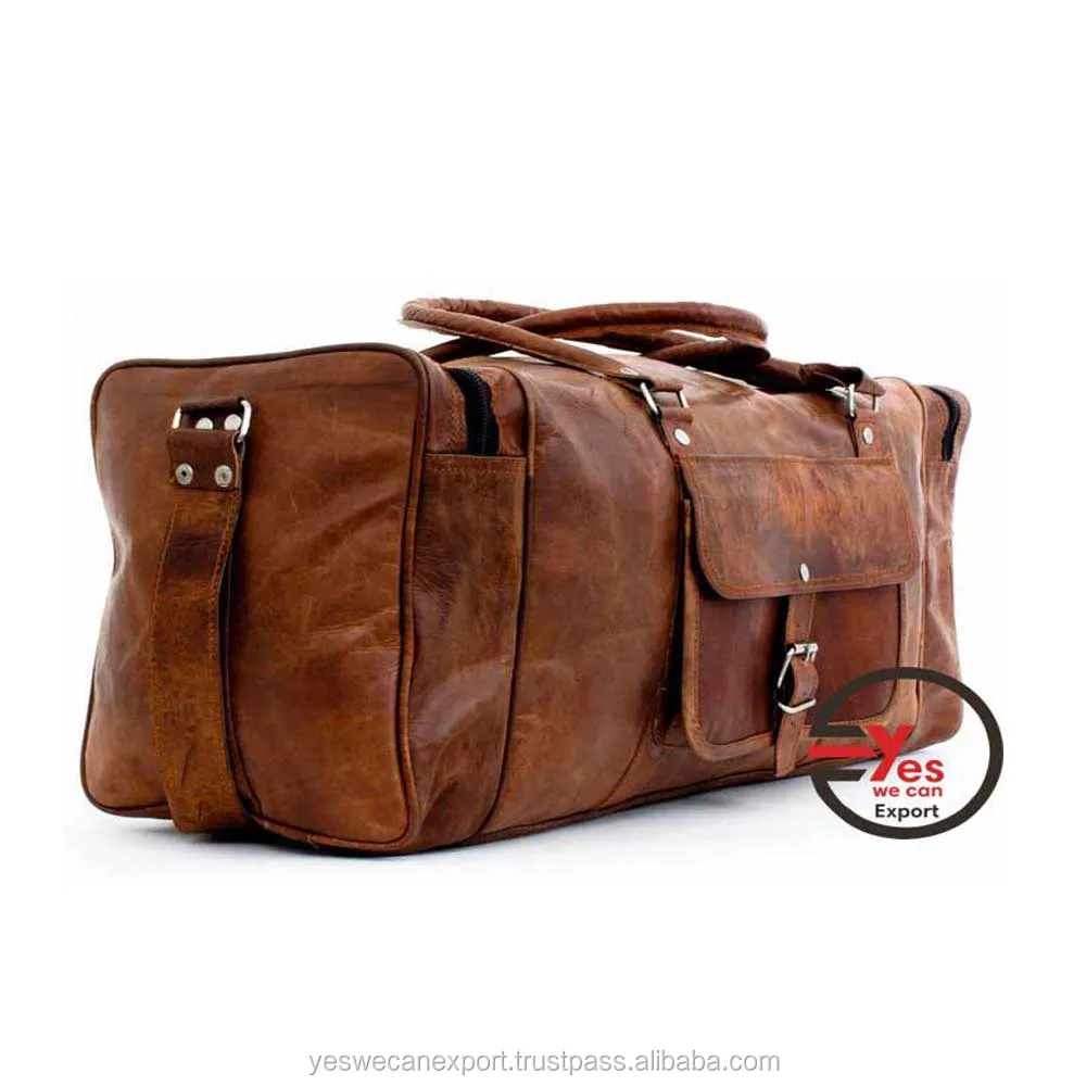 Hot Selling Brown Leather Holdall Gym Luggage Bags For Travel Gym Overnight Weekend At Best Price