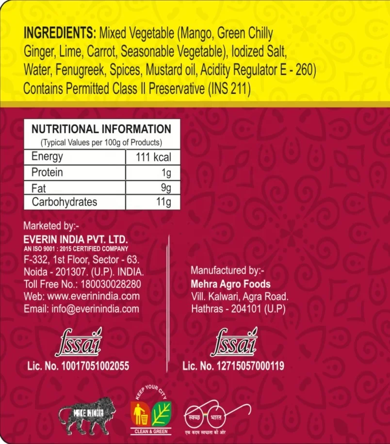 
Mixed PICKLE 200g Glass Jar 