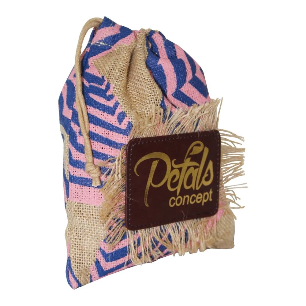 Hessian Fabric Custom Design Genuine Leather Patch Branding Burlap Jute Drawstring Bag for Packaging Wedding Gift Shopping