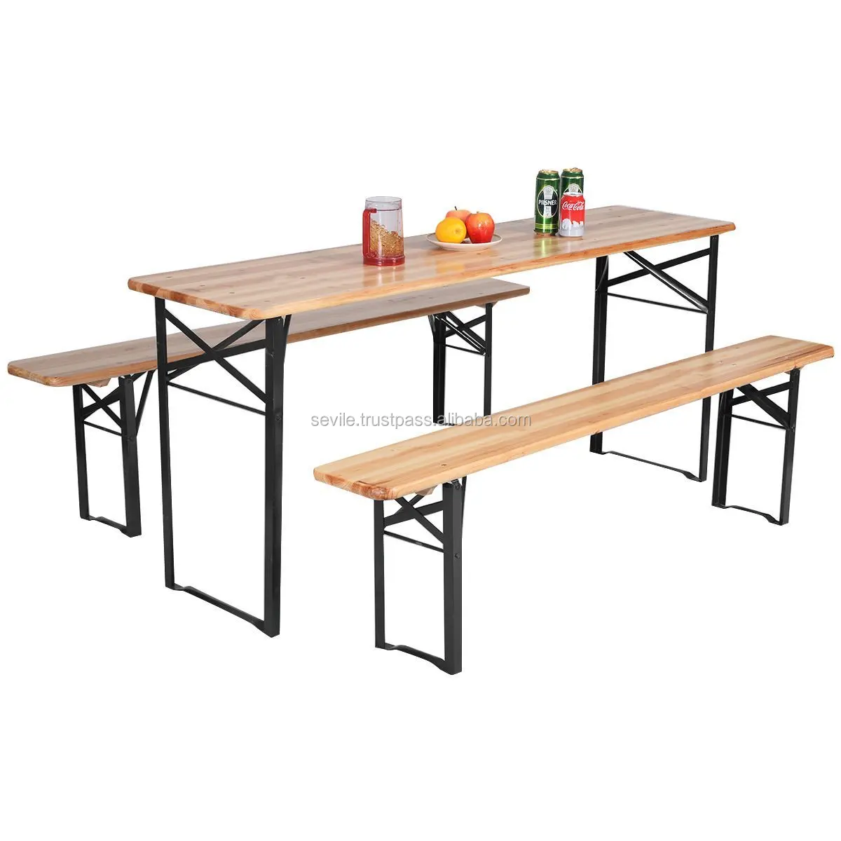 
Beer Table Bench Set Folding Wooden Top Picnic Table Patio Garden Furniture 