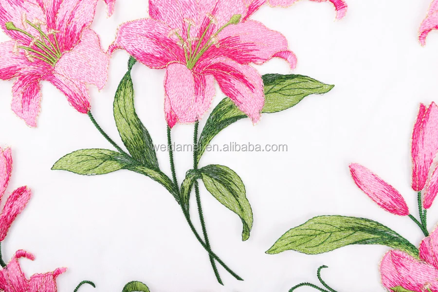 Cheap pink stylish flower net tulle garment accessories embroidery floral embroidered tulle fabric