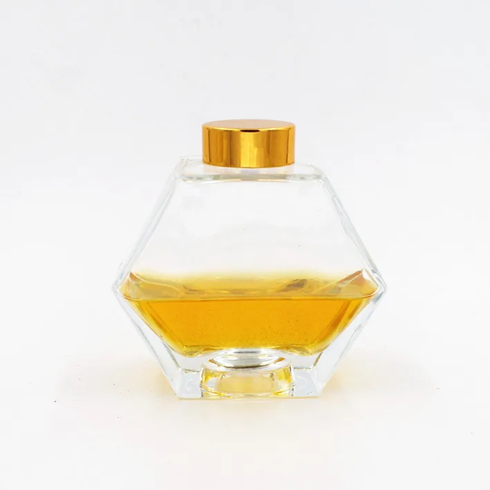 wholesale cheap 250ml honeycomb frosco vidrio hexagon polygon glass bottle honey bee glass jar with gold screw lid 8oz