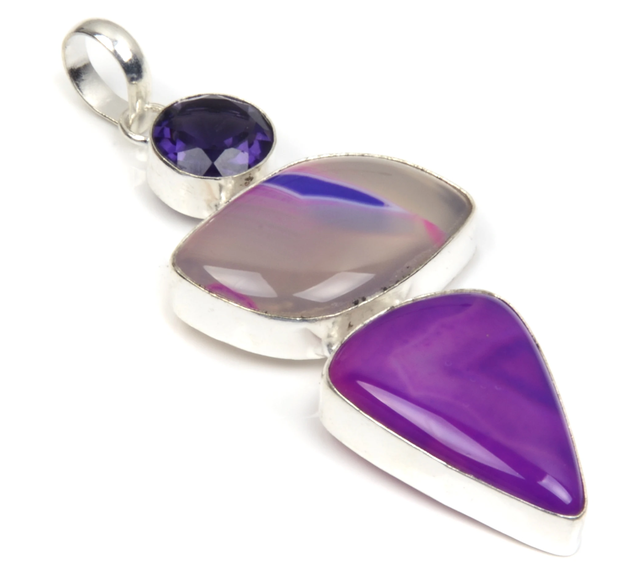 
natural slice agate pink botswana gemstone silver plated fashion pendant 