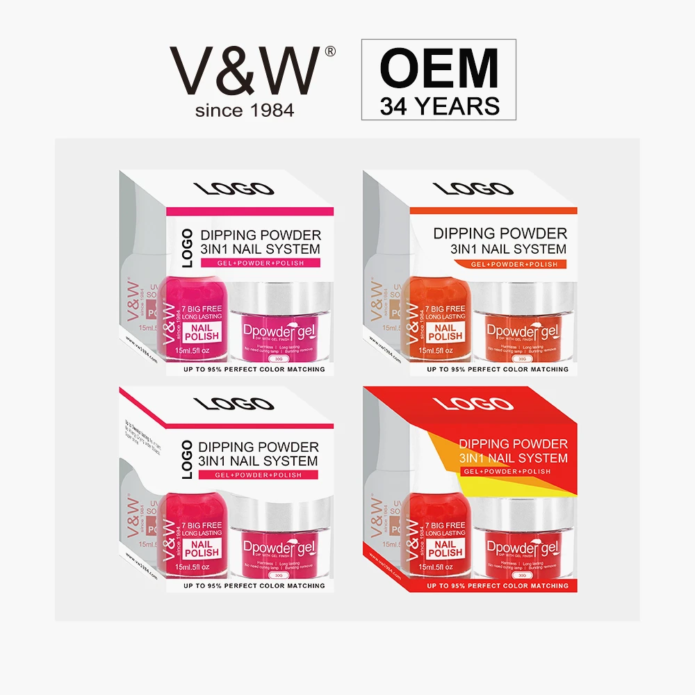 VW OEM 3 in 1 nail Gel match Acrylic Dipping Powder and Polish color set dip powder private label
