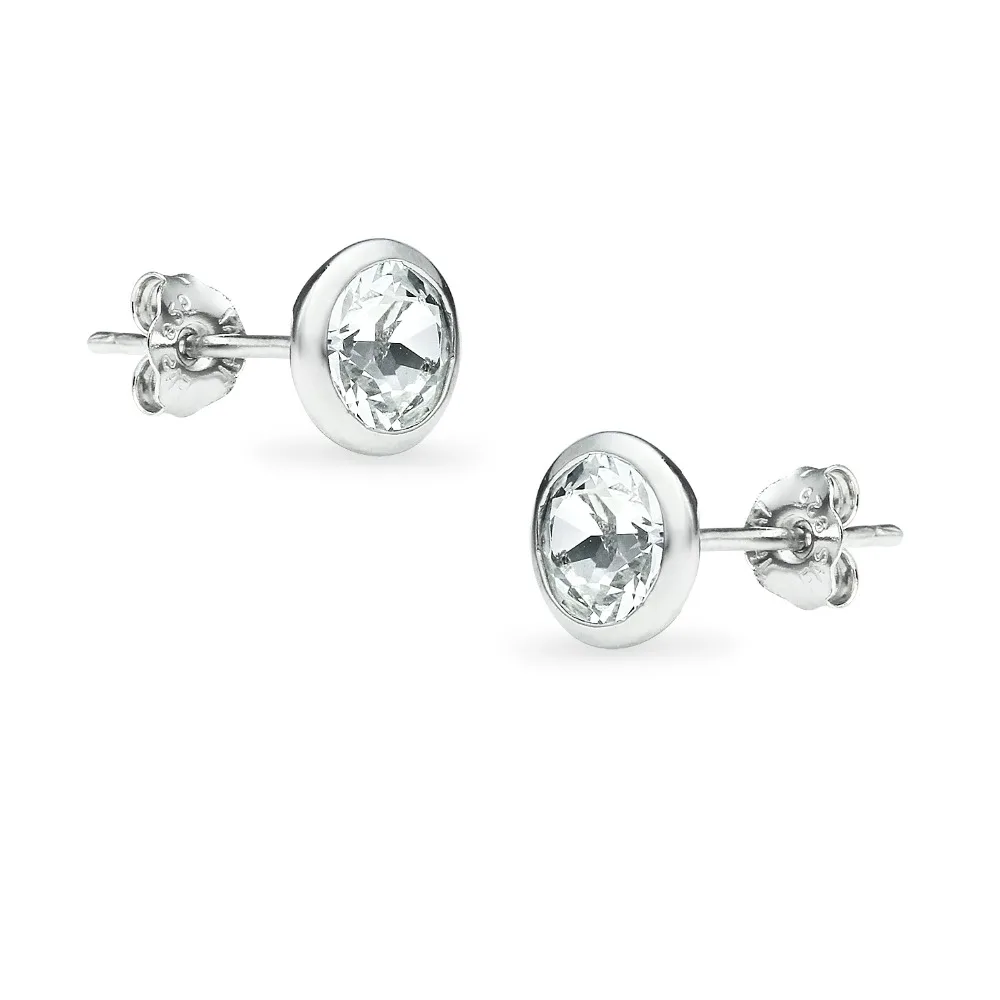 Sterling Silver Cleared White Crystal Stud Earrings