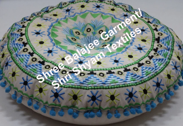 Round  Embroidered Floor Pillow Meditation Cushion Round Pouf Ottoman from Jaipur India