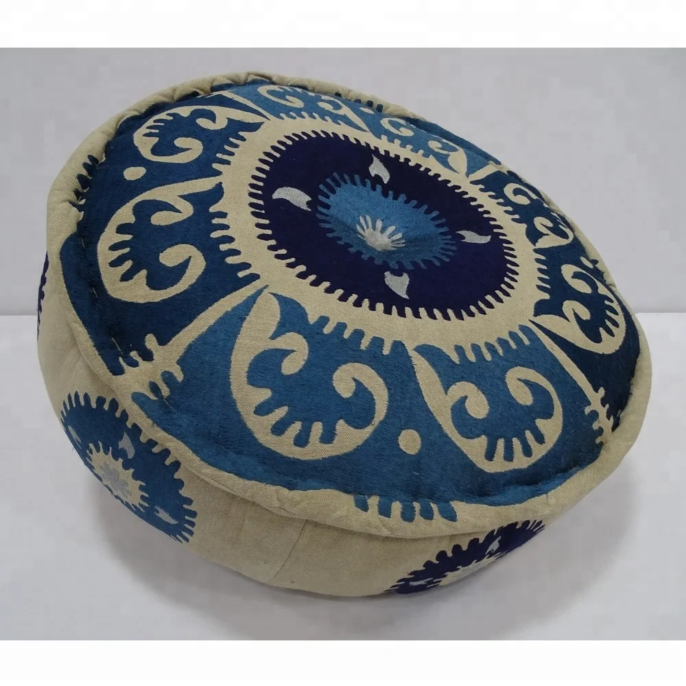 New Arrivals 2022 Decorative Embroidered Ottoman Pouf Pouffe Floor Siting Round Cushion Pouf Wholesale Decorative