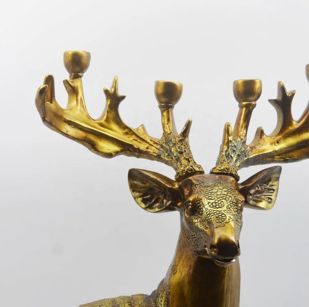 Faux Resin Handicrafts Antler Candle Candlestick Statue Lovely Decor Deer Head Candle Holder
