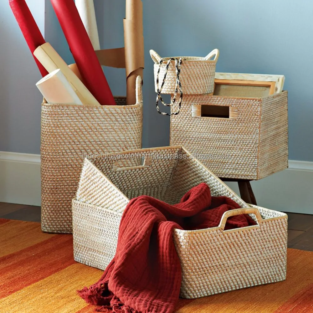 Hand wicker rattan laundry basket/ big basket for bathroom