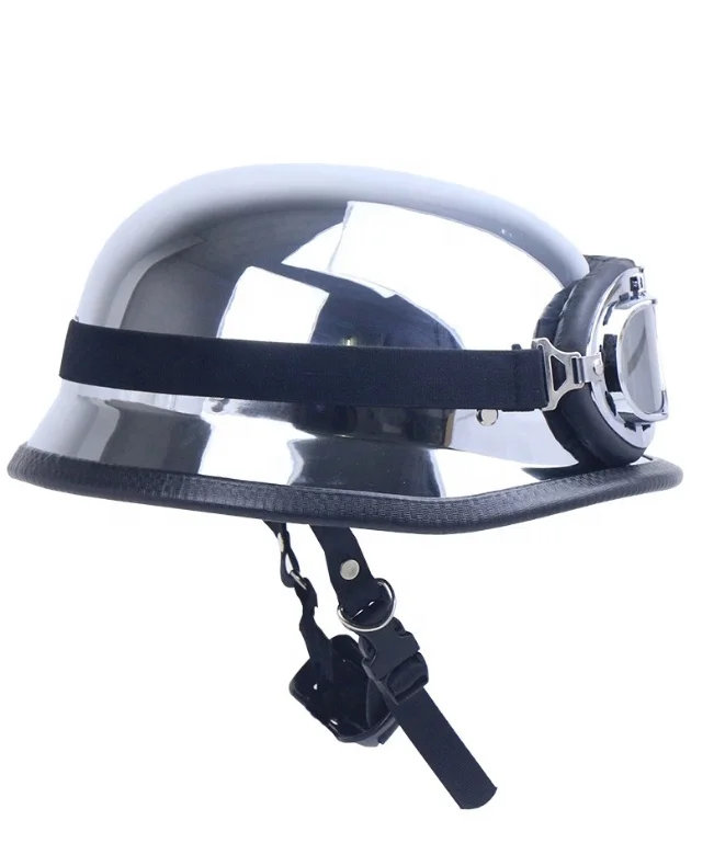 German Style Helmet Electroplating Chrom Silver Retro Motorcycle Outside Riding Half Face Helmet With Goggles