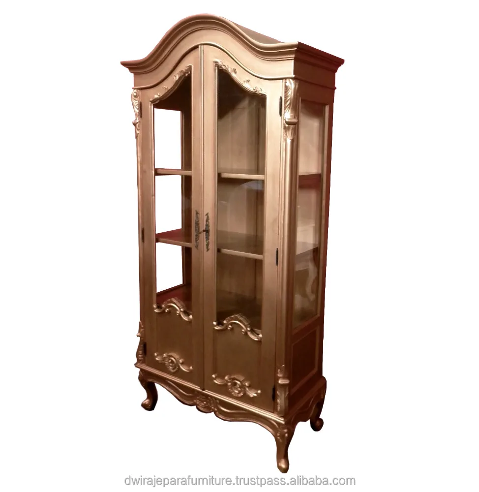 French Furniture Livingroom Showcase Cabinet 2 Glass Door Copper Color - Painted Furniture Indonesia