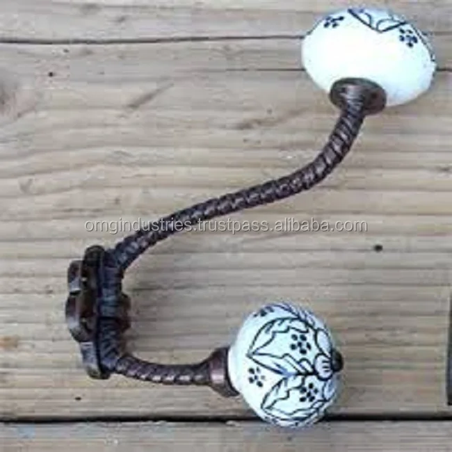 OMG Industries Porcelain Ceramic Ball Hat & Coat Hook Cast Iron Wall Mounted Grab Hook Wholesale Made of Metal Brass