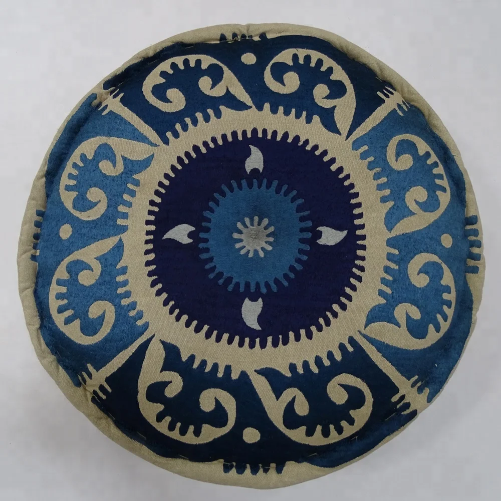 New Arrivals 2022 Decorative Embroidered Ottoman Pouf Pouffe Floor Siting Round Cushion Pouf Wholesale Decorative