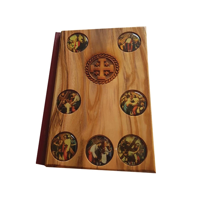 good news holy bible with olive wood cover with fourteen station of the cross/catholic holy bible