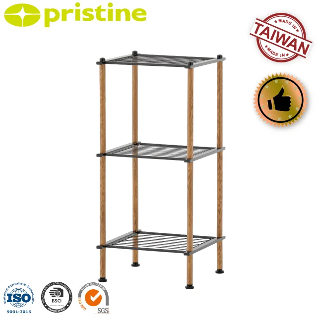 OEM Sale Wholesale 3-Tier Wood Grain Metal Bathroom Wire Shelf from Taiwan MIT Housewares Home Storage Furniture Corner Mounted
