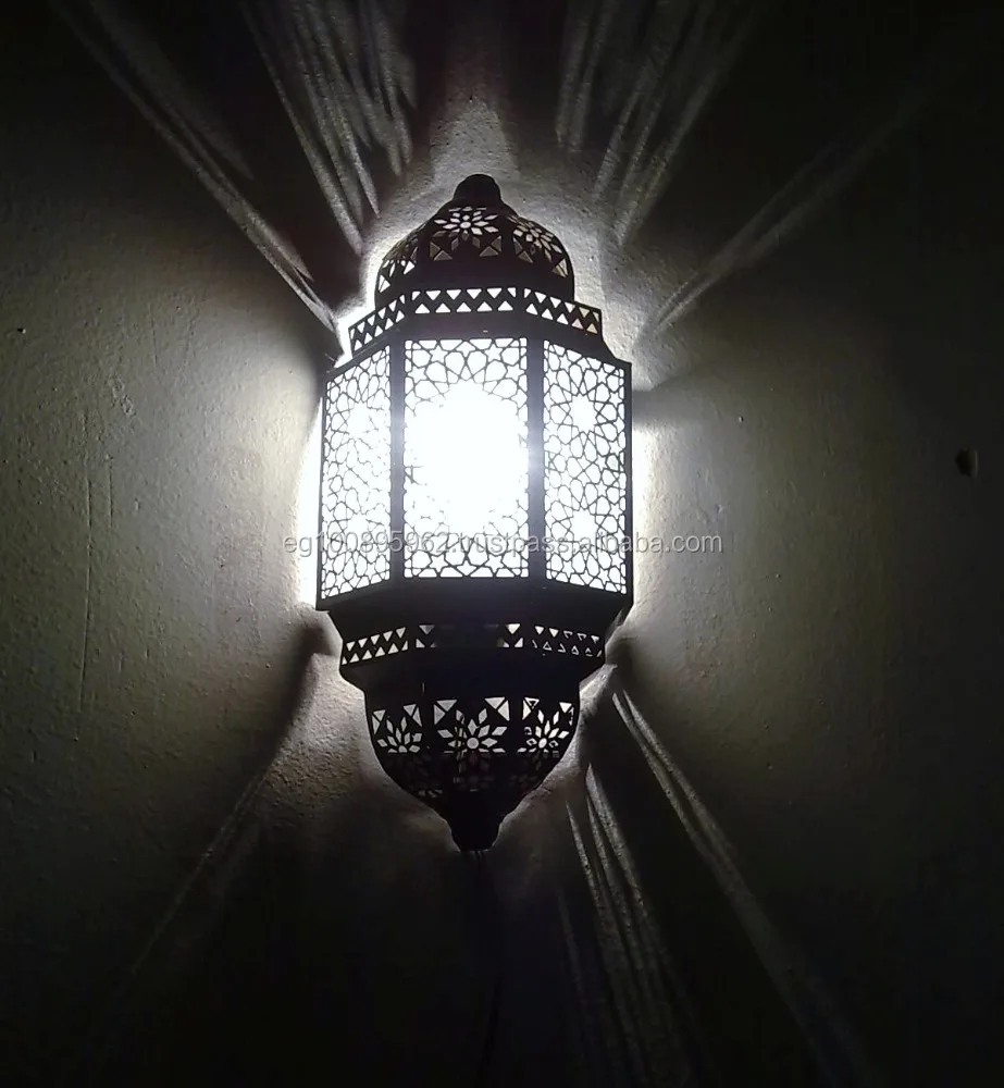 B147 Moroccan Style Brass Sconce With White Glass Wall Decor