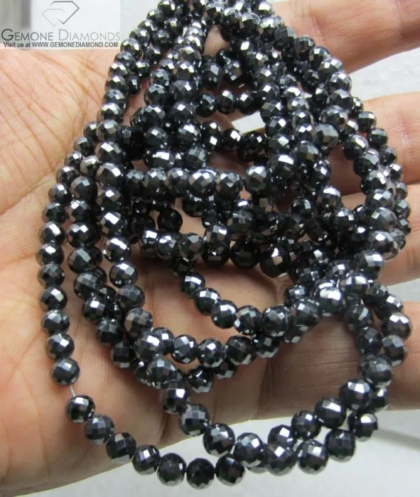 Super High Quality Synthetic Jet Black Moissanite Beads Necklace / Strands
