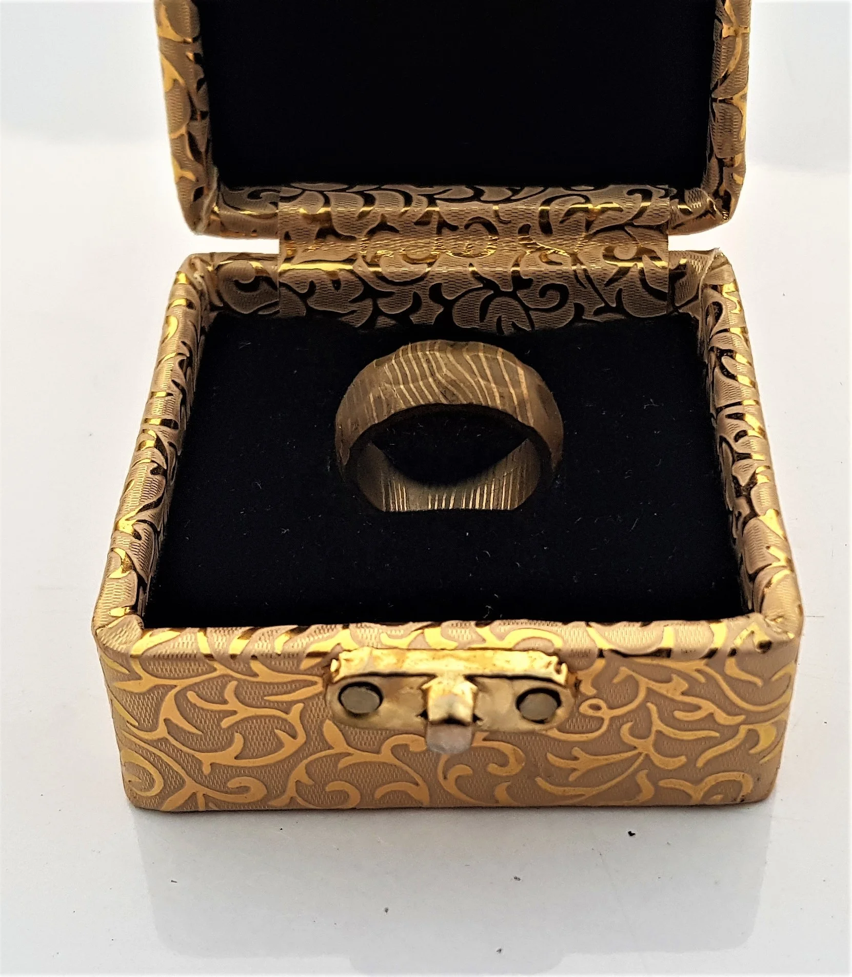 damascus steel gold plated Ring ( Engagement ring)