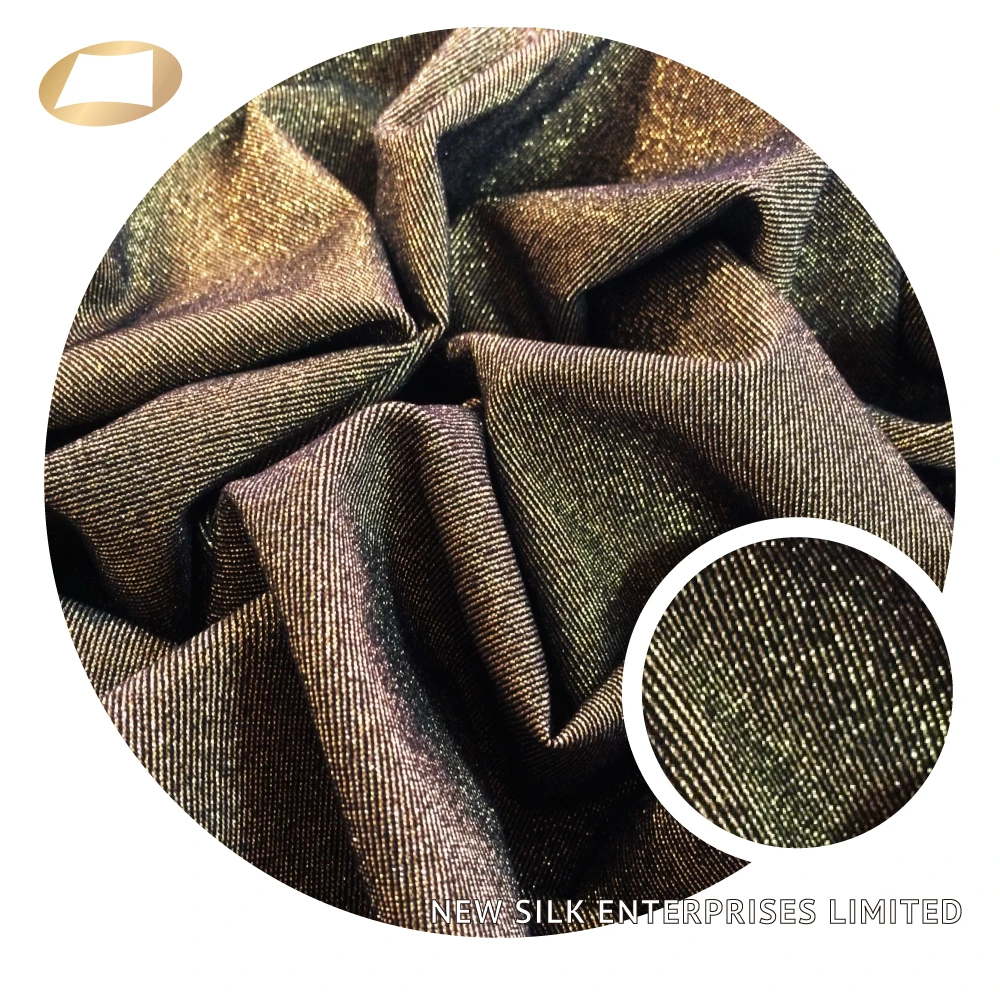 Shiny Soft Handle Nylon Gold Lurex Spandex Metallic Yarn Jersey Fabric for Garment