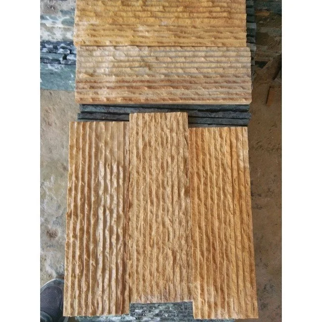 Natural Wall Cladding And Panel Exterior Teak Wood Sand Stone Veneer Stacked Exterior Wall Material