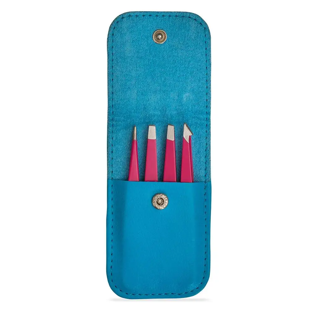 Лидер продаж профессиональный набор на заказ пинцет для бровей из 4 предметов длинный и заостренный с чехлом 2024