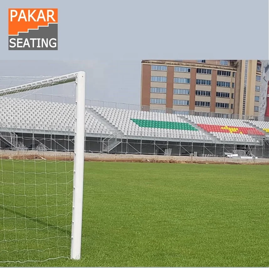 raised temporary bleacher outdoor stadium grandstand tribune with seating chairs metal structure