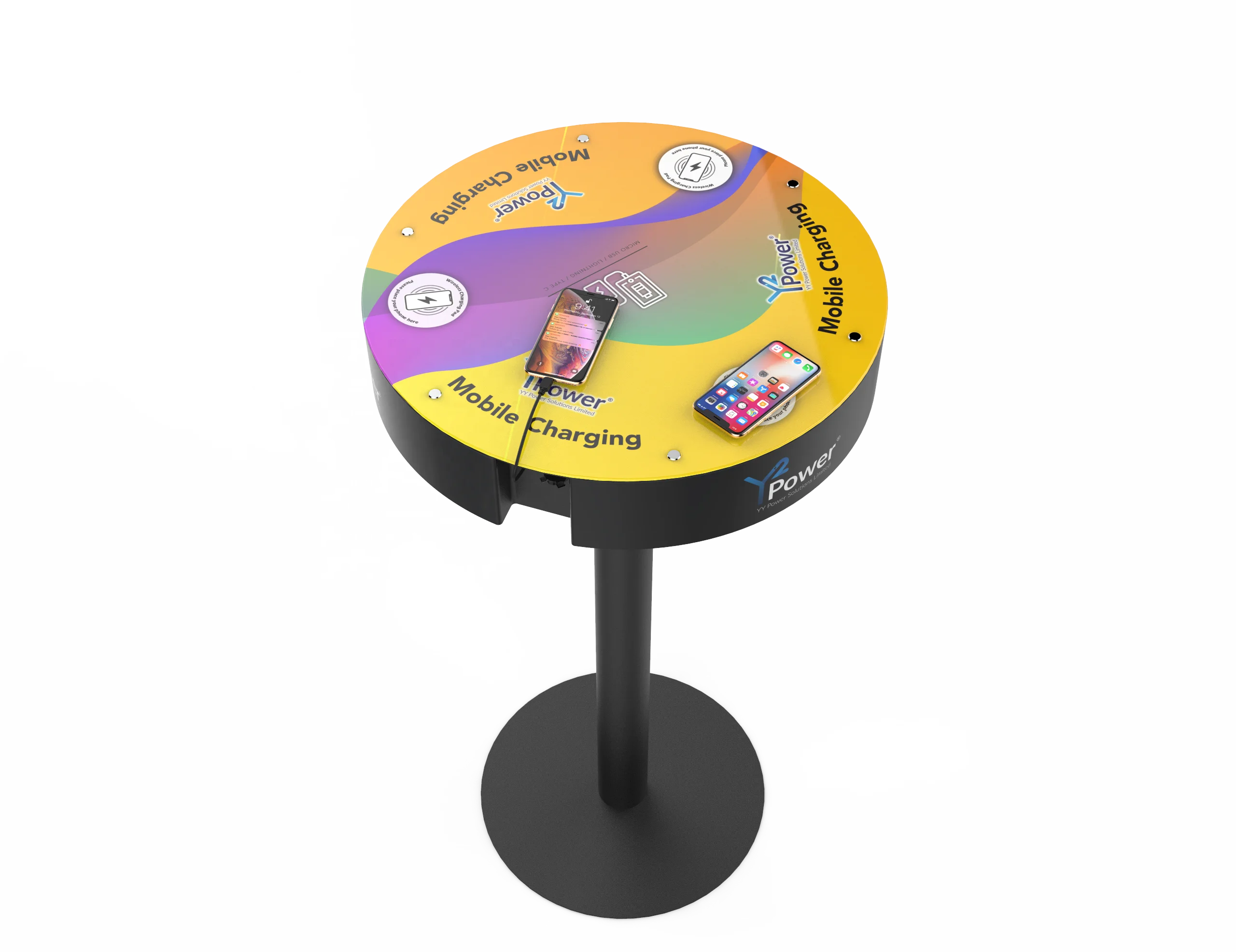 Y2 Power Classic Charging Table for bars, hospitality industry PT-T008-Y2 Steel wireless charge table for Restaurant Cafe