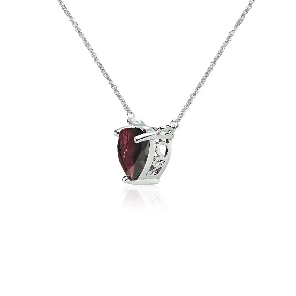 
925 Sterling Silver Garnet 7x7mm Heart Cut Solitaire Short Choker 13 inch Plus 3 Extender Necklace. 
