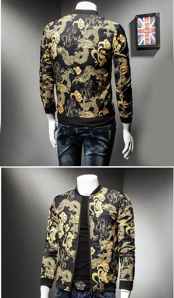 New Arrival Gold Print Jacket Black Gold Party Club Outfit Bomber Jackets Men Male Jacket