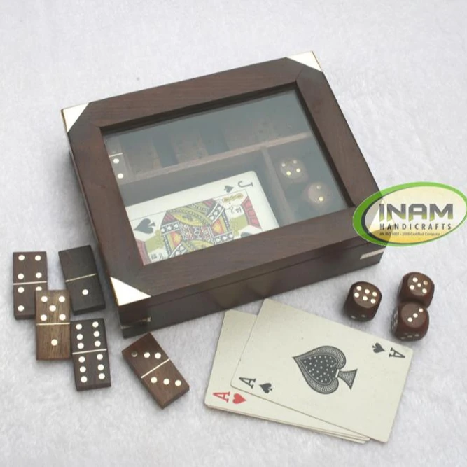 Набор деревянных игровых коробок ручной работы sheesham 3 в 1/набор домино набор из 5 кубиков Игральных