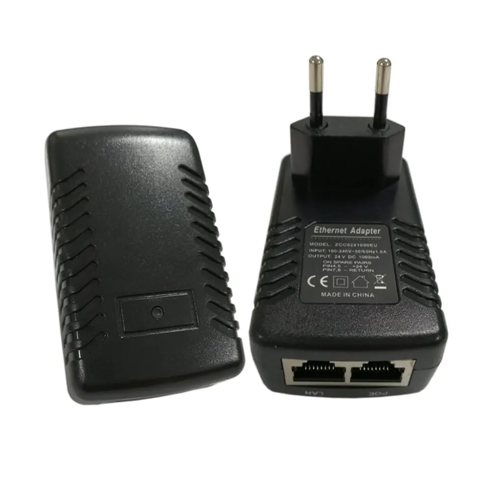 
1 Port PoE Injector US UK EU plug 24V 1A Wall Mount RJ45 PoE Power Adapter for Access Point IP camera IP phones 