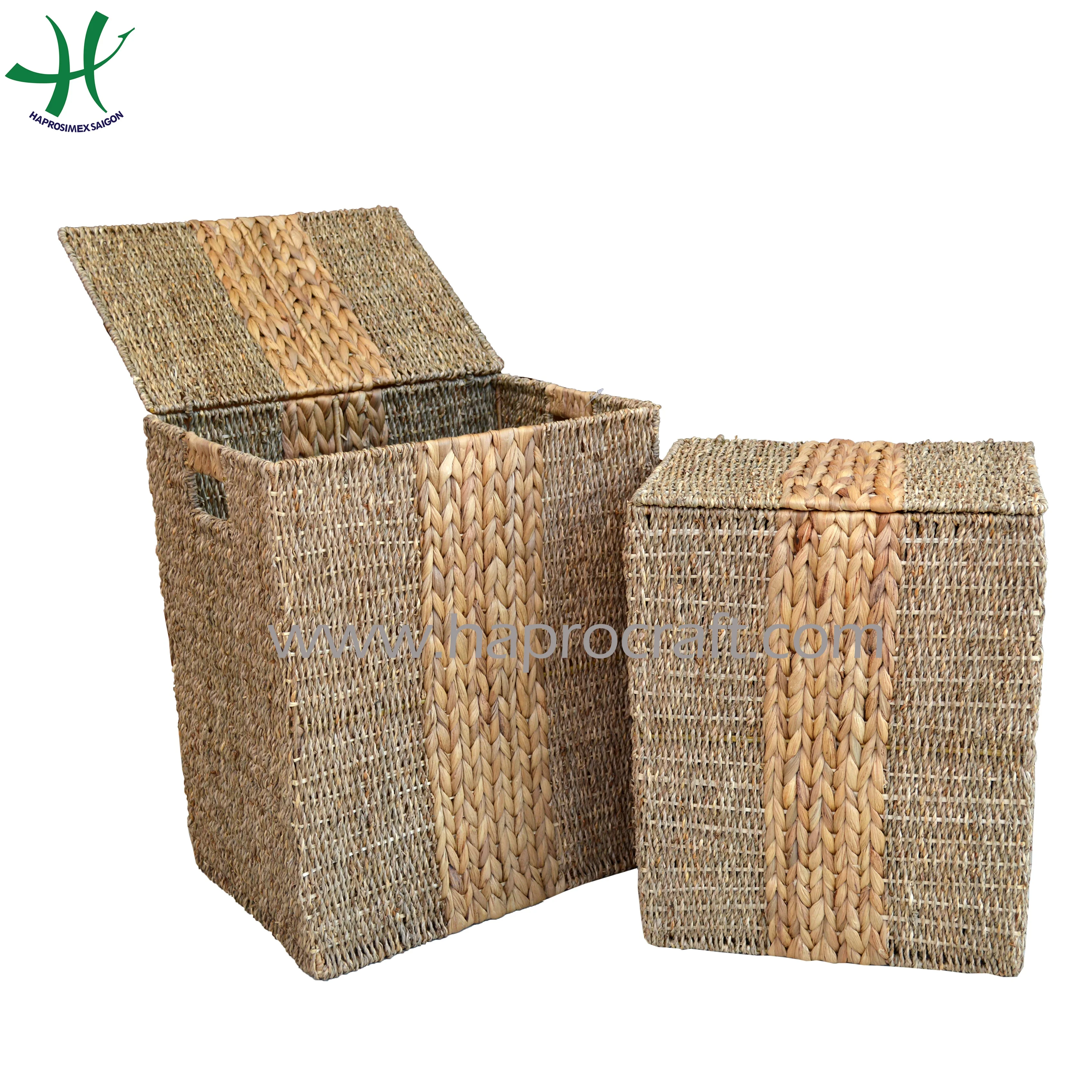 Hand woven natural seagrass basket, wicker storage basket, water hyacinth basket bin weaving basket